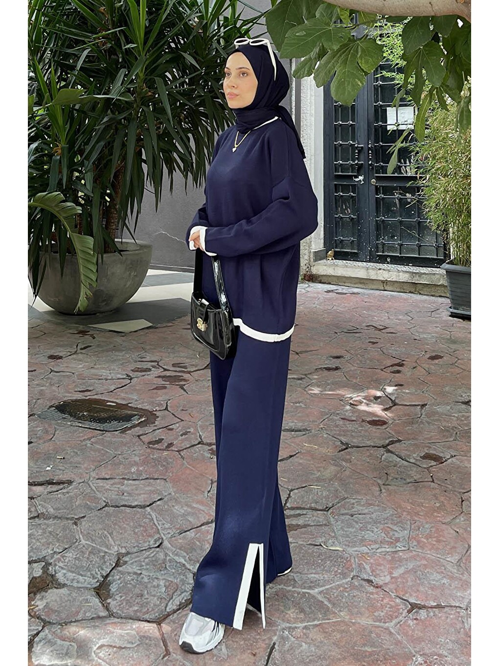 Pantolon Yırtmaçlı Triko Takım Lacivert-1