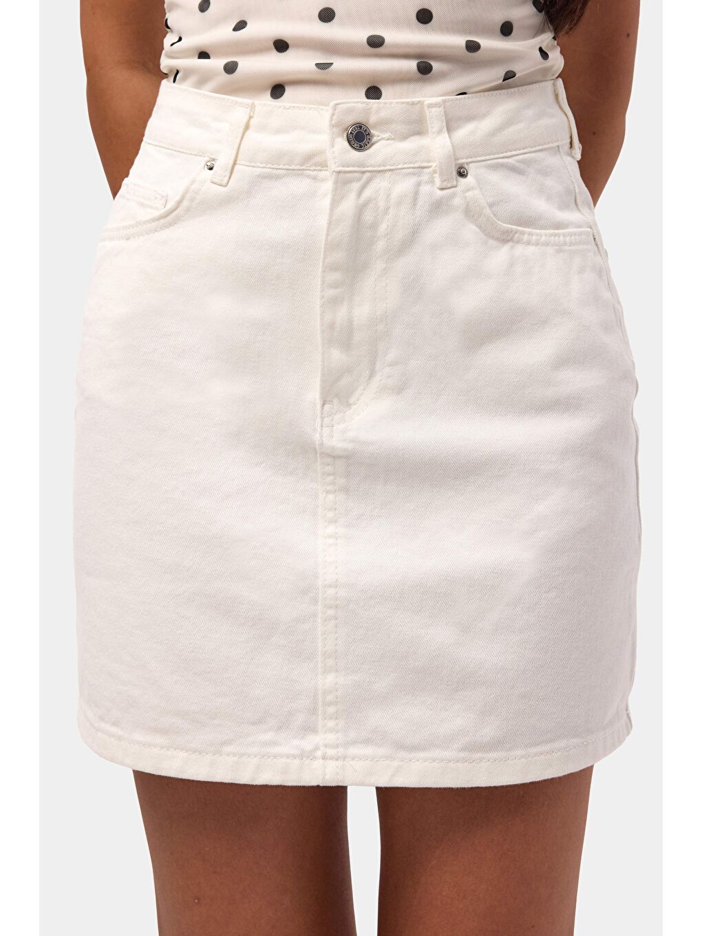 Kadın Kırık Beyaz 7s6-101 Straight Mini Denim Etek-1