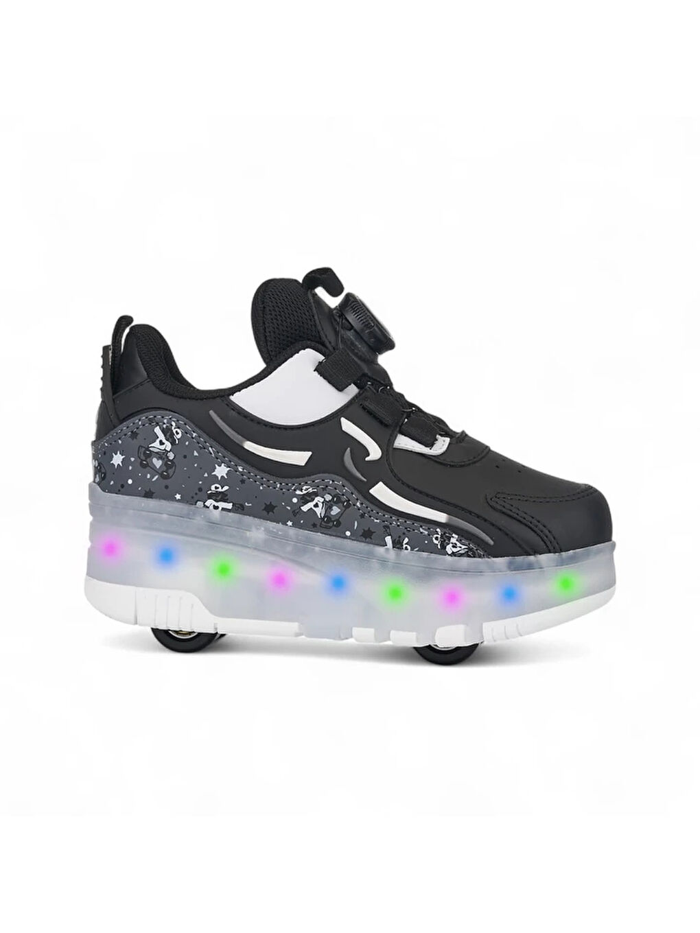 Siyah Işıklı Patenli Ortopedik Unisex Çocuk Spor Ayakkabı Nils