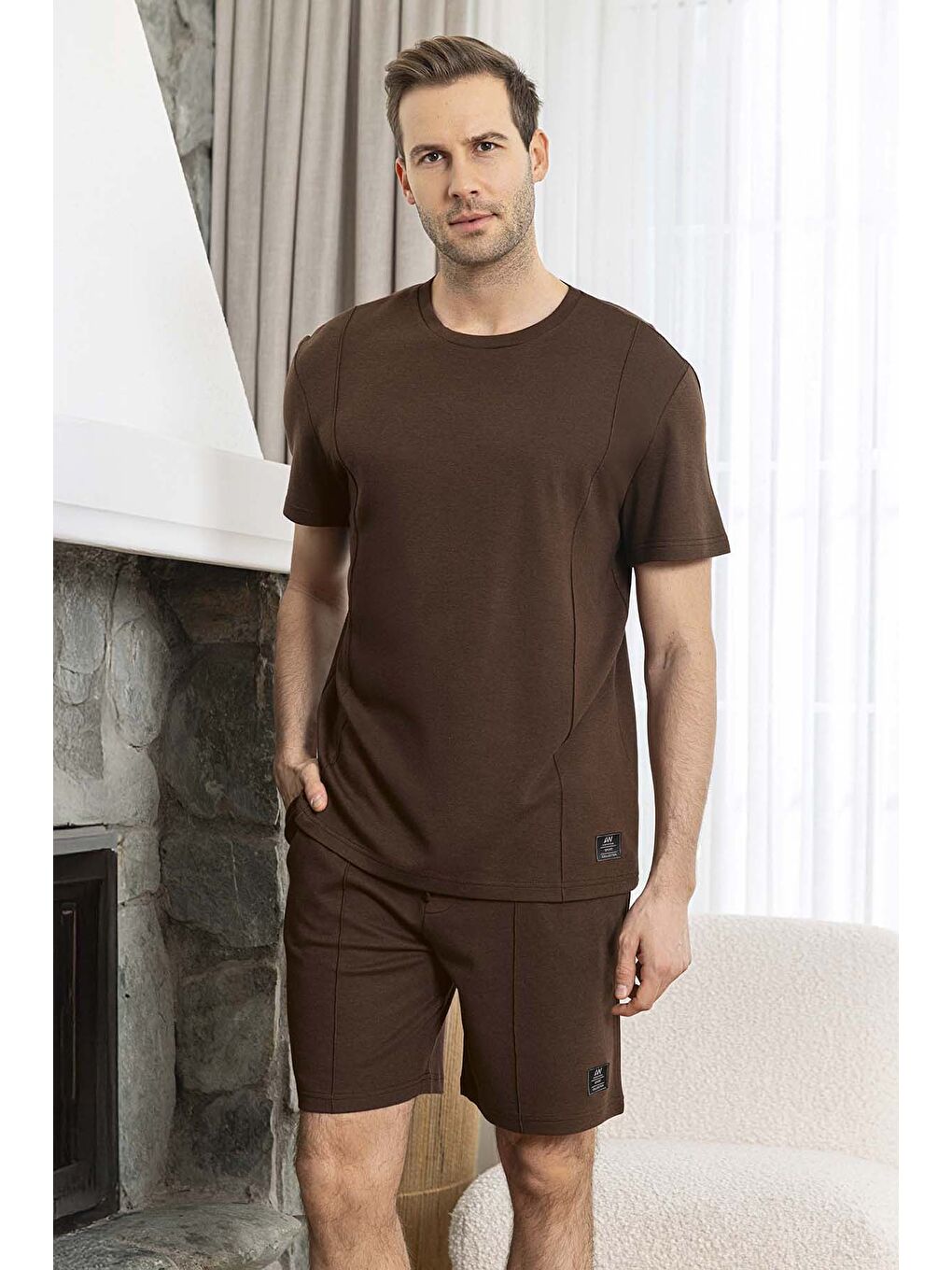 Erkek Kısa Kol Şortlu Bambu Pijama Takımı 260019 Kahverengi-2