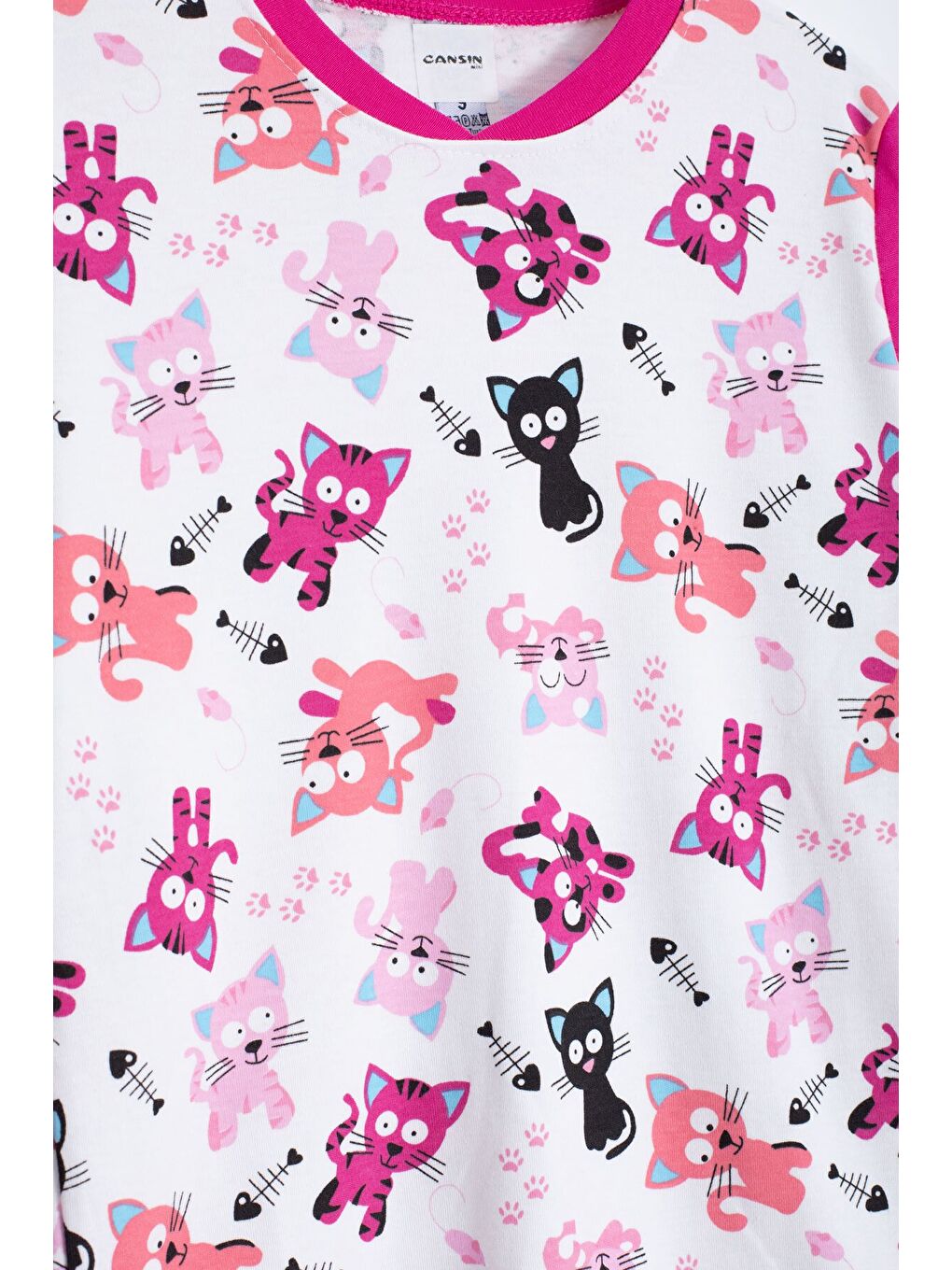 Fuşya Kedi Desenli Kız Çocuk Pijama Takımı 22767-1