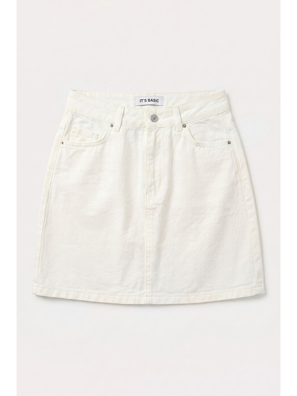 Kadın Kırık Beyaz 7s6-101 Straight Mini Denim Etek-2