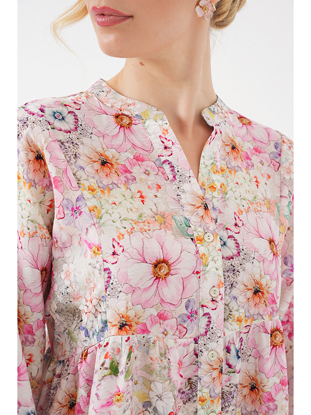 Kadın Desenli Tesettür Elbise 2583 - Pembe-4