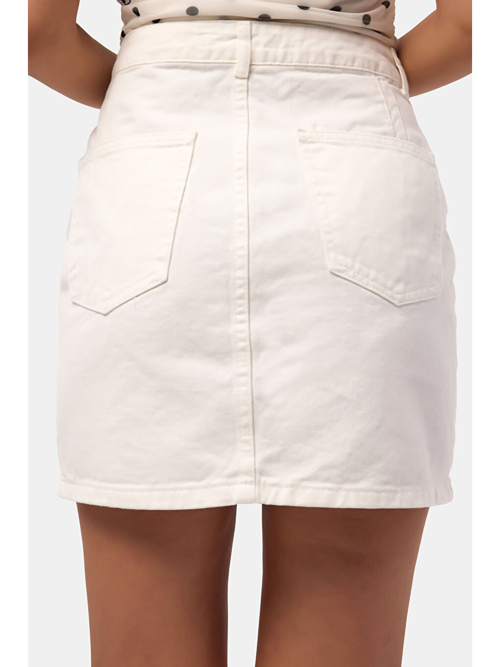 Kadın Kırık Beyaz 7s6-101 Straight Mini Denim Etek-4