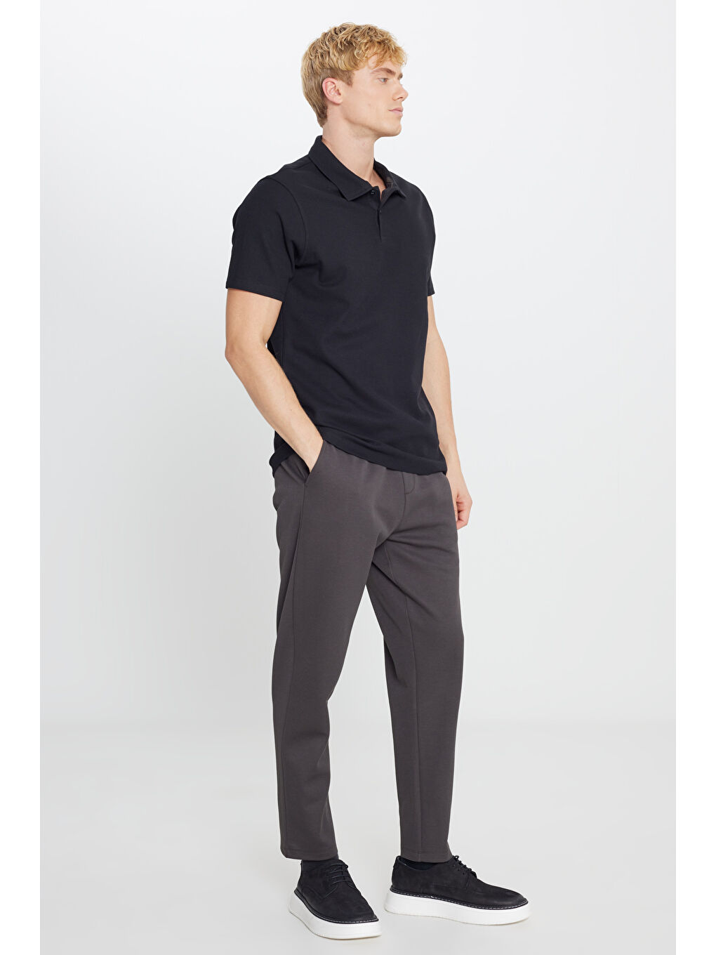 Erkek Siyah %100 Pamuk Slim Fit Dar Kesim Polo Yaka Jakarlı Tişört-1