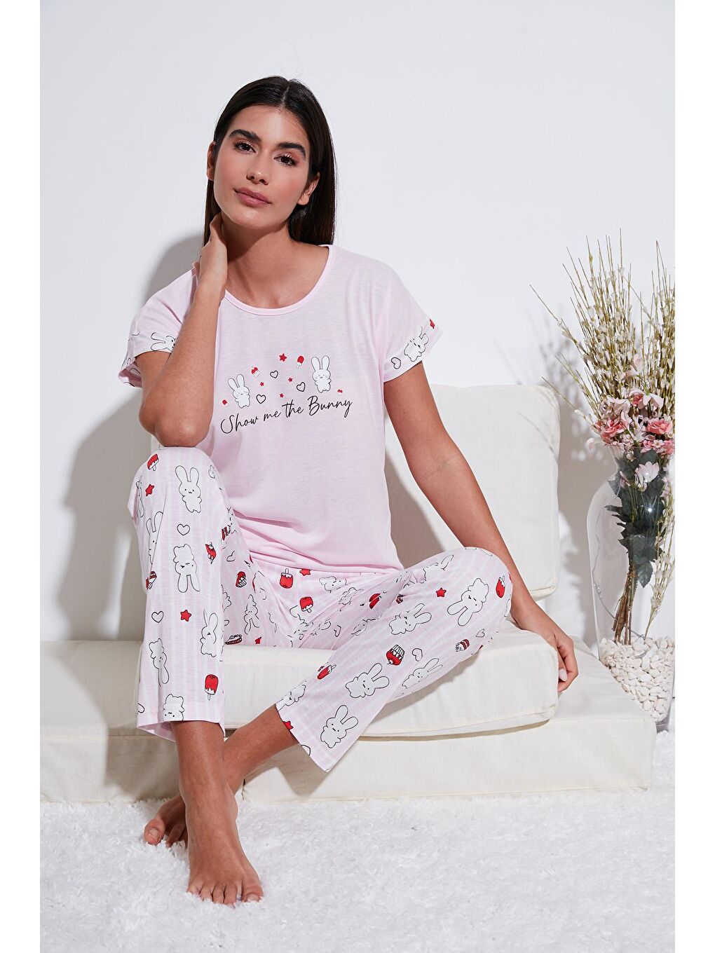 Lela Açık Pembe Regular Fit Bisiklet Yaka Kısa Kollu Pijama Takım 6097310