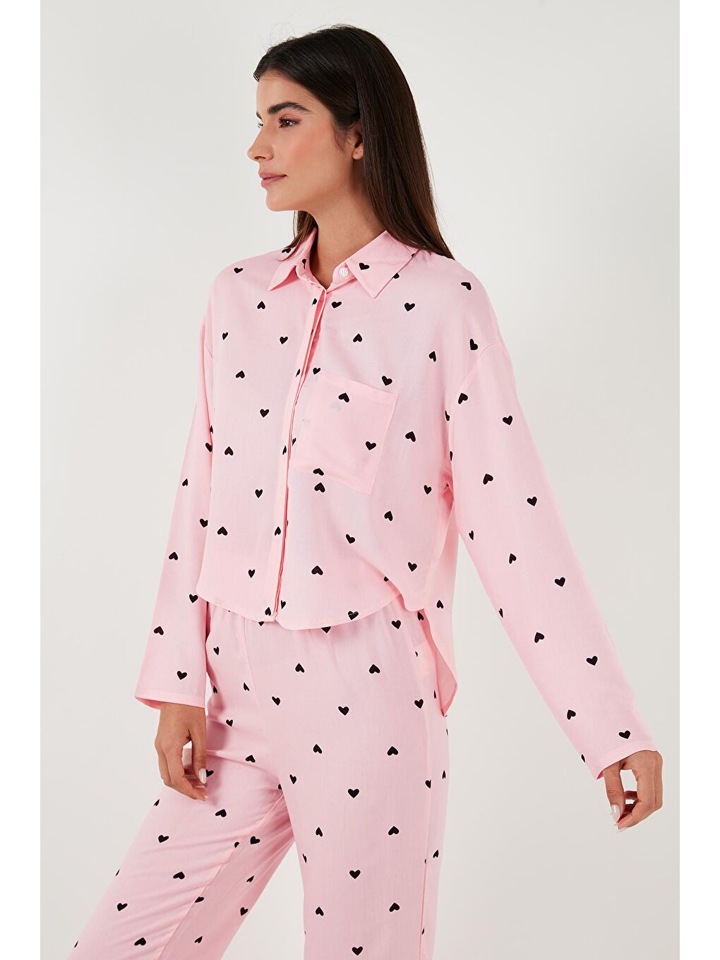 Lela Açık Pembe Desenli Rahat Kesim Bol Paça Yazlık Pijama Takımı 6110014 - 4