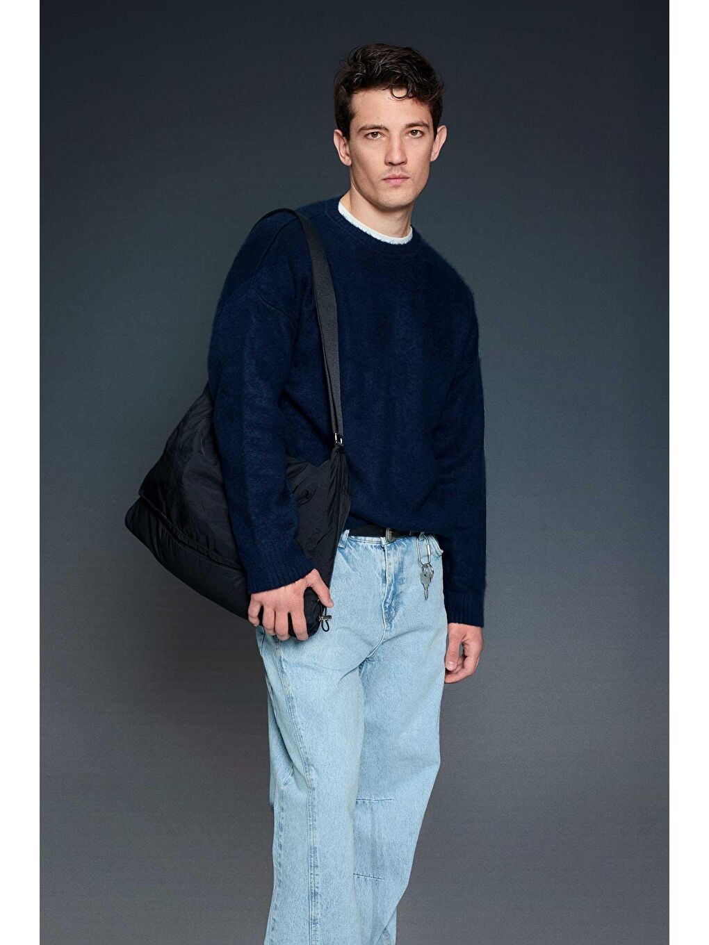 Erkek Oversize Yumuşak Dokulu Kazak Lacivert-1