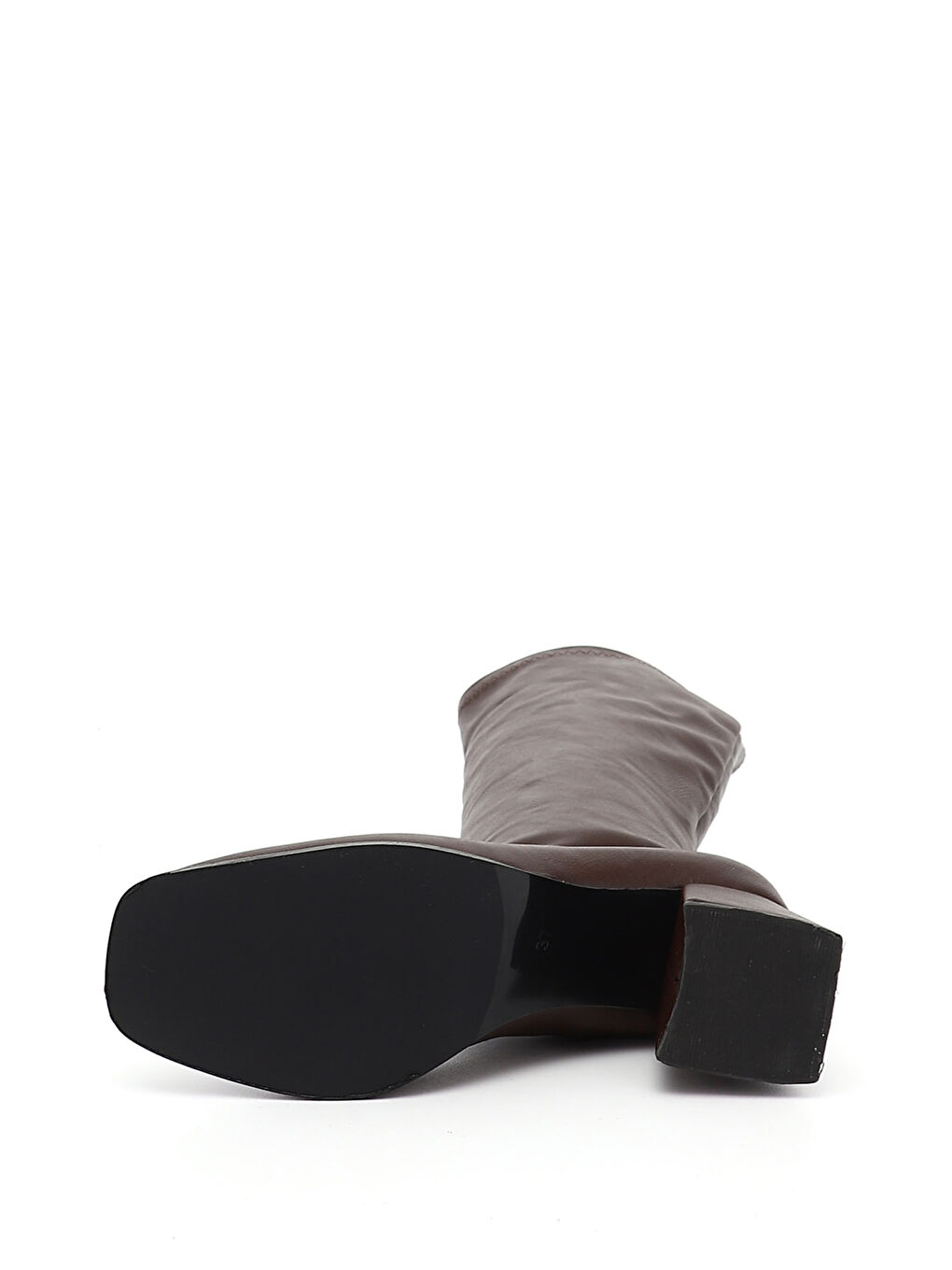 Kahverengi Kadın AÇIK KAHVERENGİ Deri Görünümlü Fermuarlı Kalın Topuklu Streç Çizme-3