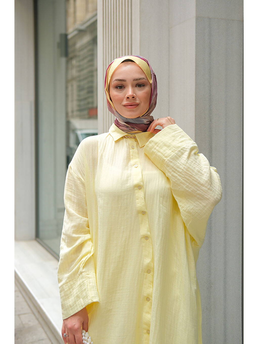 Kadın Midi Boy Gömlek Sarı-1