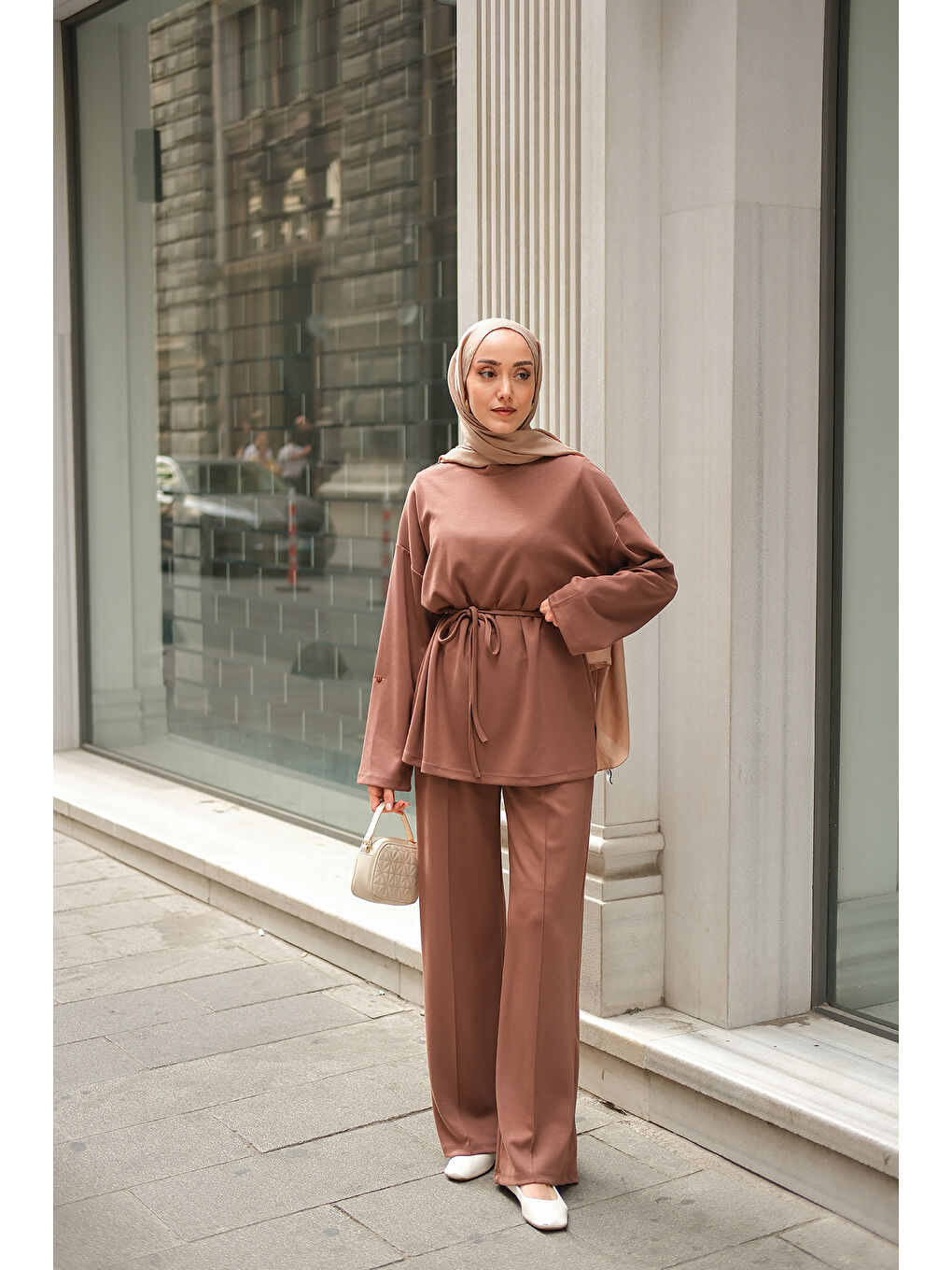 Kadın Bel Bağlamalı İkili Takım Kahverengi