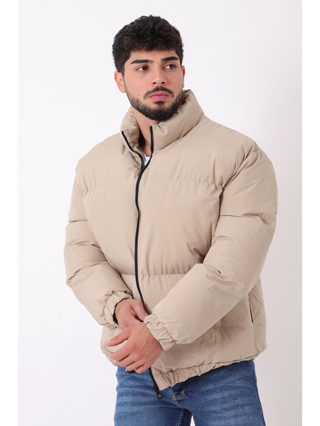 Bej Dik Yaka  Bomber Şişme Kışlık Mont PLDP 3018_50465