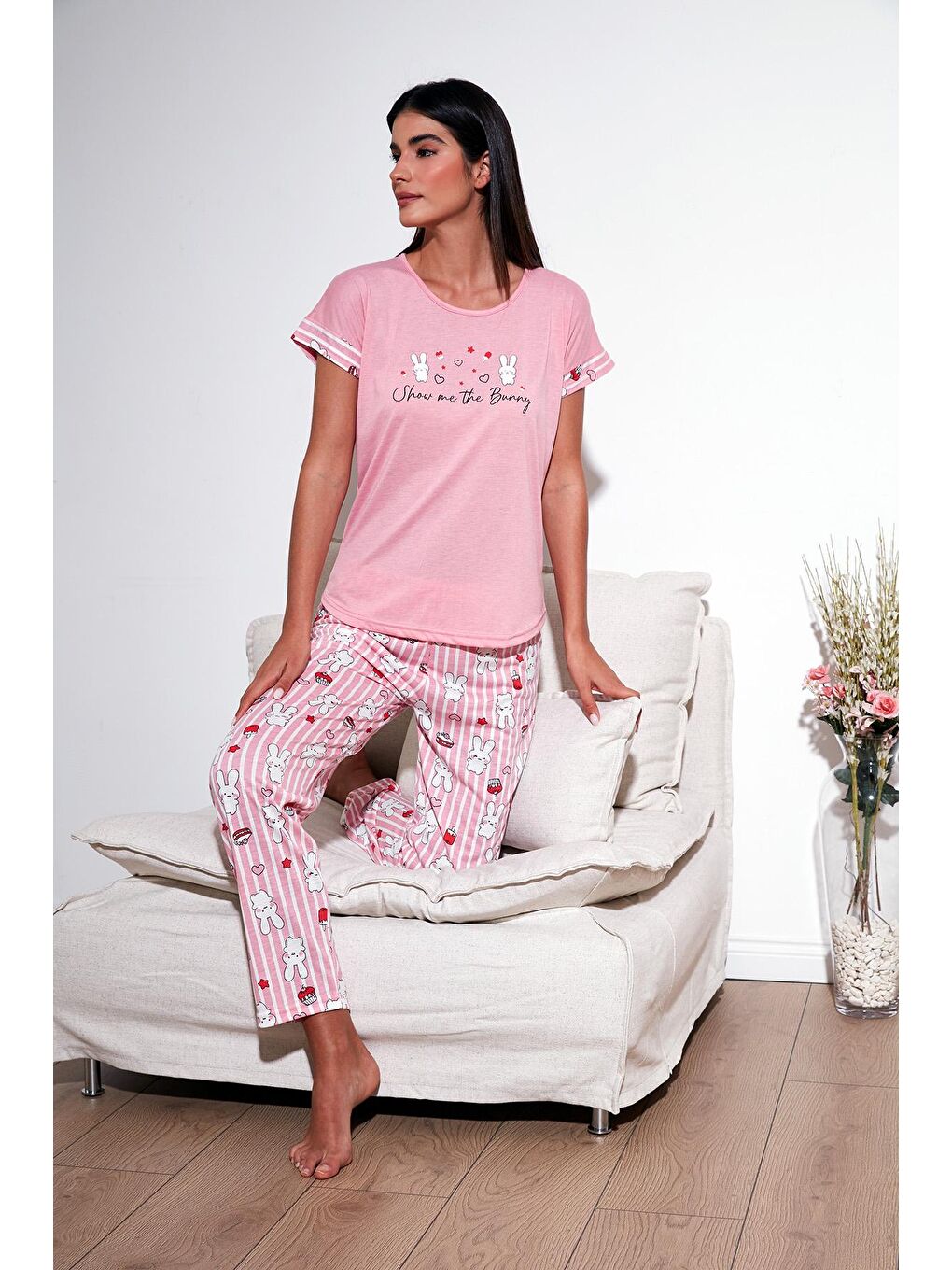 Lela Pembe Regular Fit Bisiklet Yaka Kısa Kollu Pijama Takım 6097310