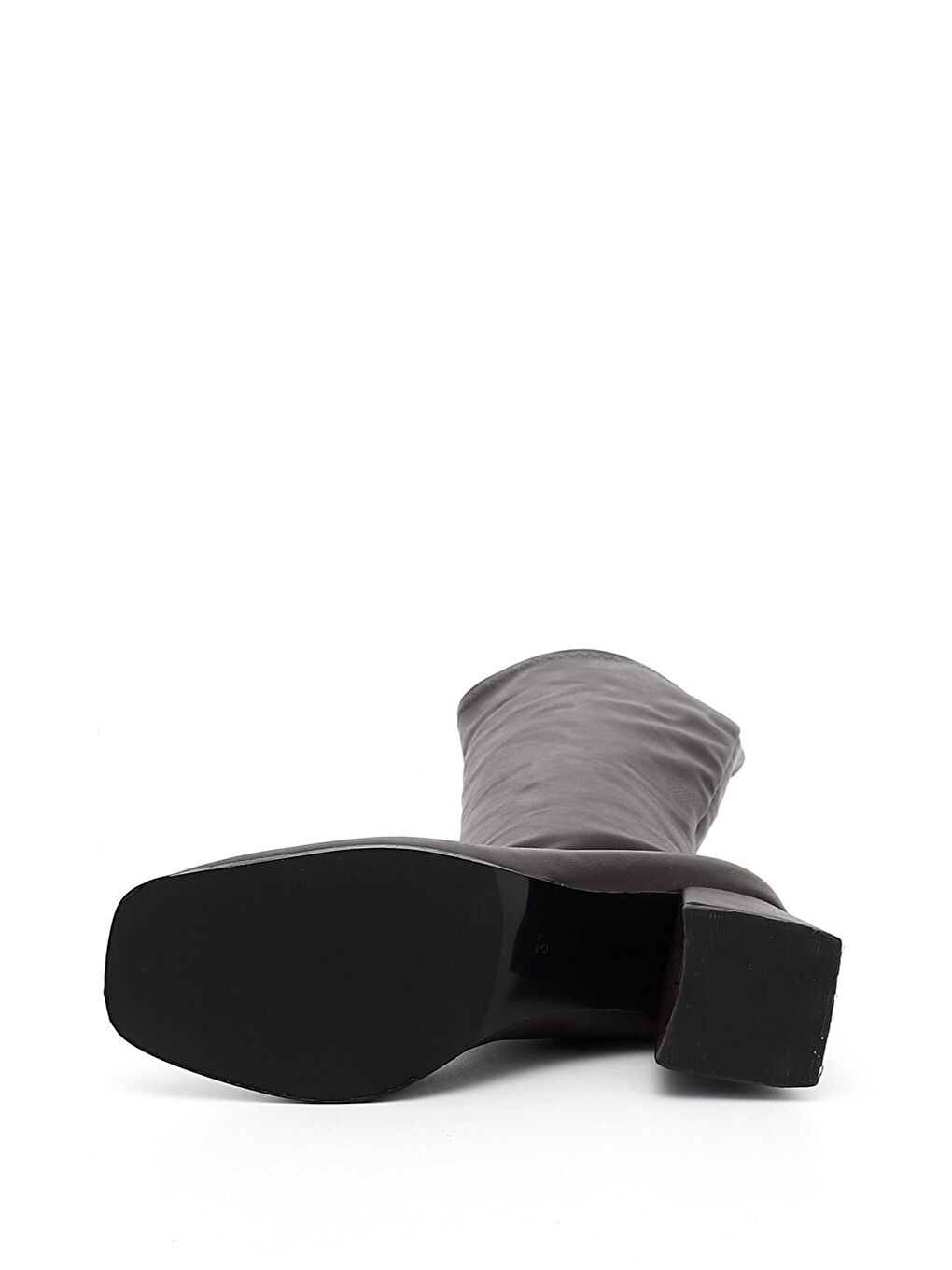 Siyah Kadın AÇIK SİYAH Deri Görünümlü Fermuarlı Kalın Topuklu Streç Çizme-3