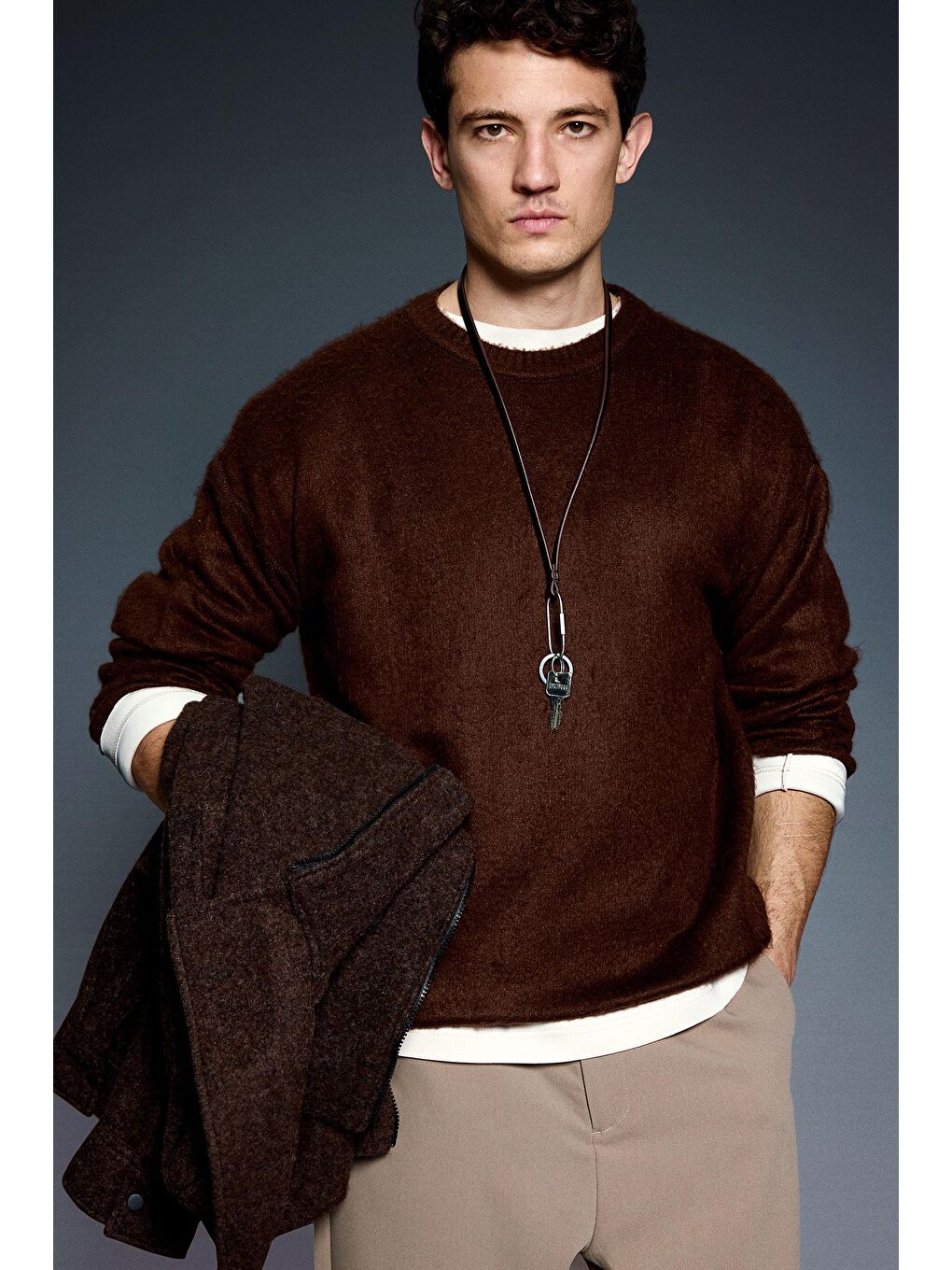 Kahverengi Erkek Oversize Yumuşak Dokulu Kazak Kahve-1