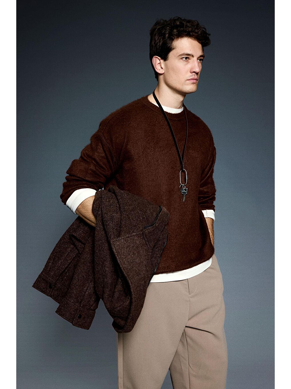 Kahverengi Erkek Oversize Yumuşak Dokulu Kazak Kahve-2