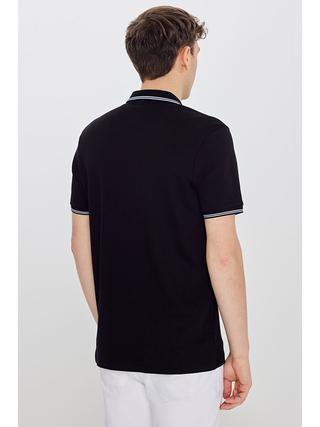 Erkek Siyah %100 Pamuk Slim Fit Dar Kesim Polo Yaka Tişört-4