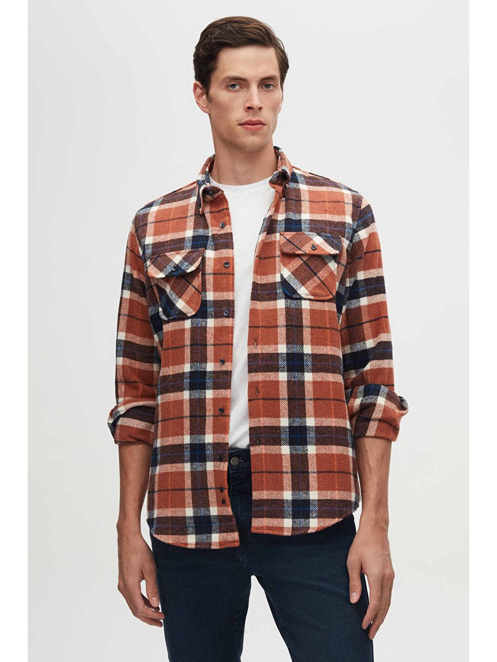 Kahverengi Slim Fit Tarçın Ekose Oduncu Gömlek