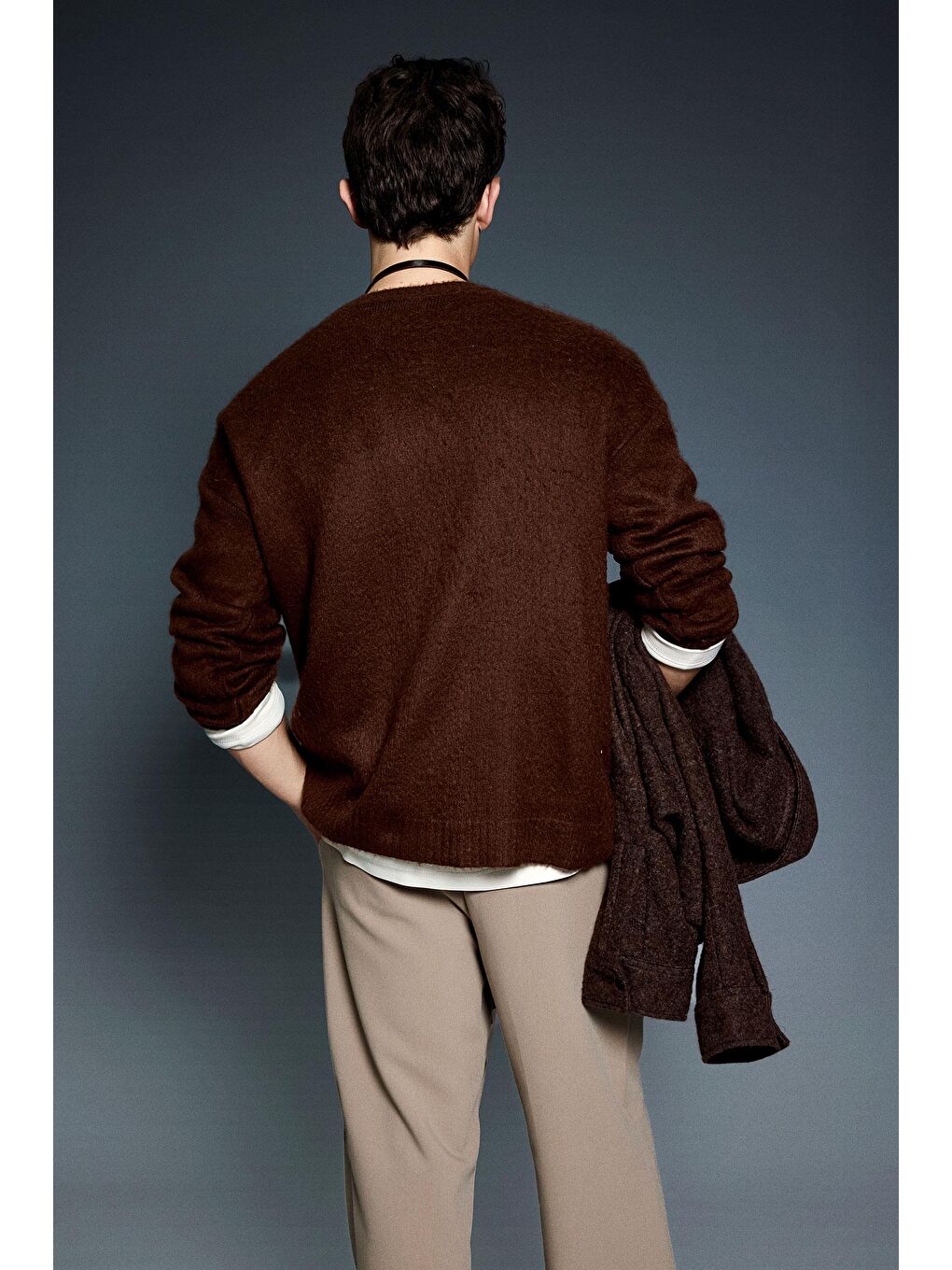 Kahverengi Erkek Oversize Yumuşak Dokulu Kazak Kahve-4