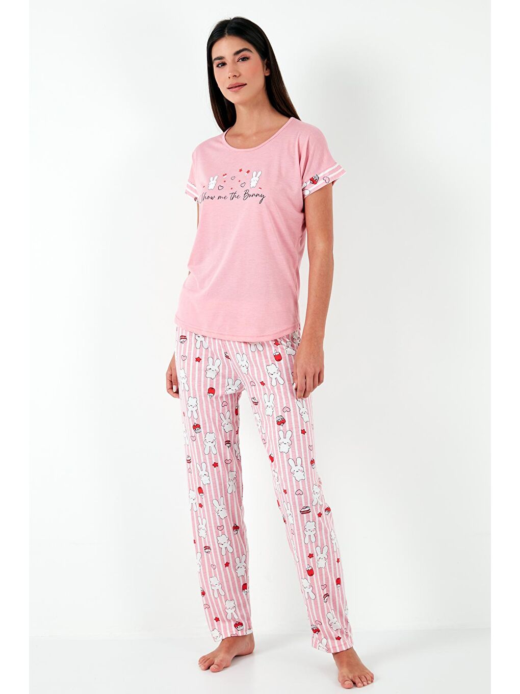 Lela Pembe Regular Fit Bisiklet Yaka Kısa Kollu Pijama Takım 6097310 - 2