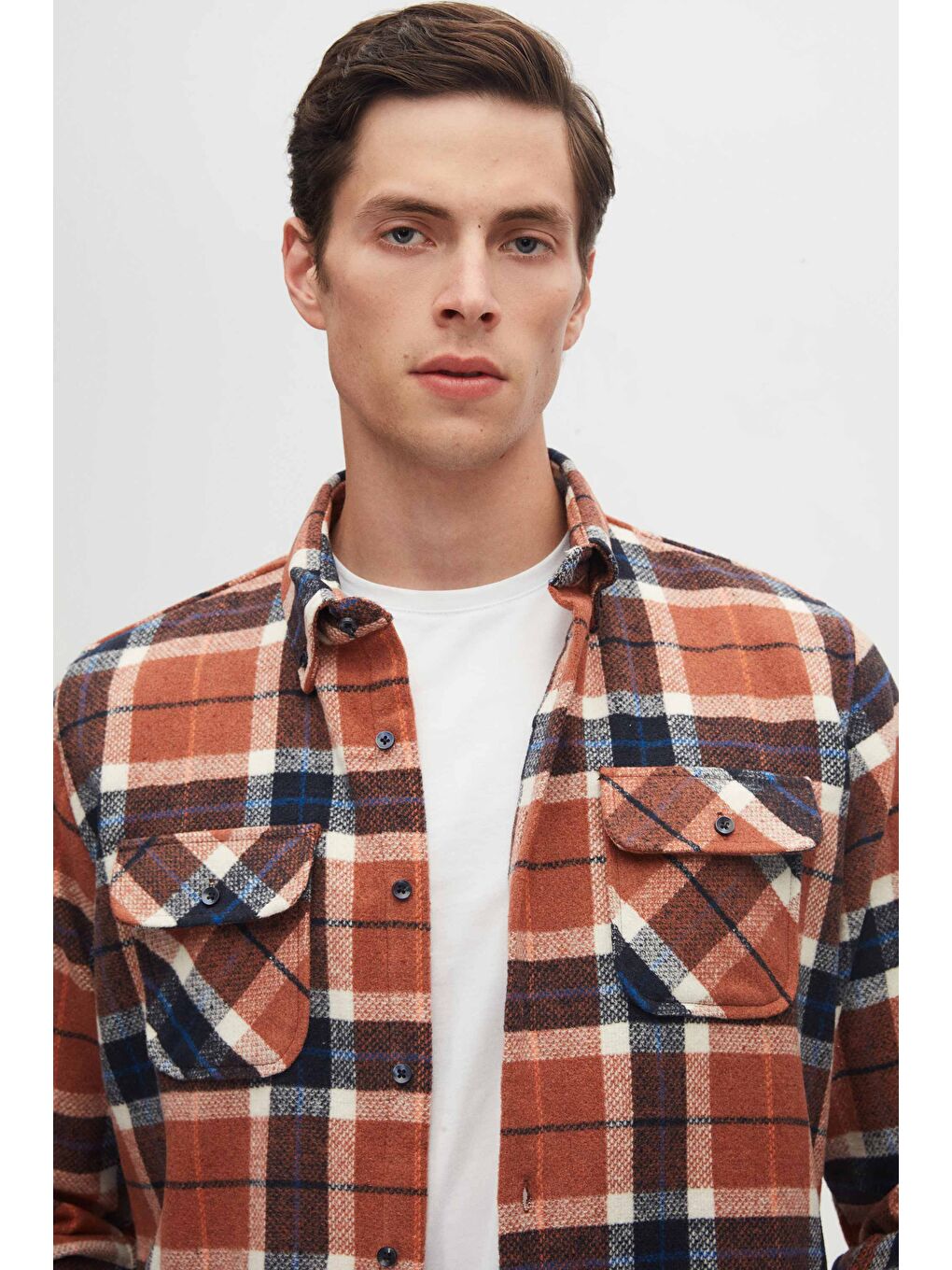 Kahverengi Slim Fit Tarçın Ekose Oduncu Gömlek-1