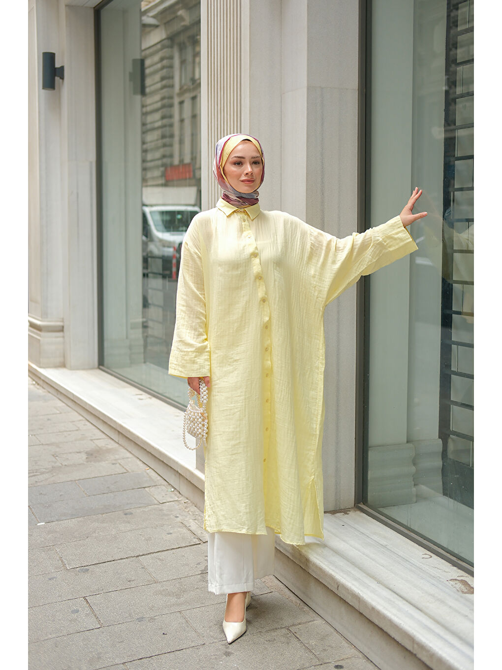 Kadın Midi Boy Gömlek Sarı-2