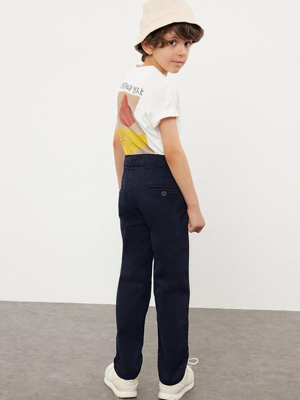 Erkek Çocuk Regular Chino Dokuma Lacivert Okul Pantolon-1