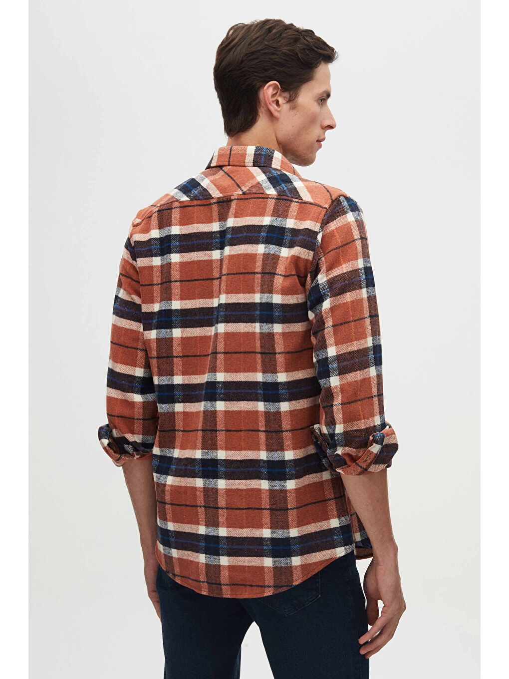 Kahverengi Slim Fit Tarçın Ekose Oduncu Gömlek-3