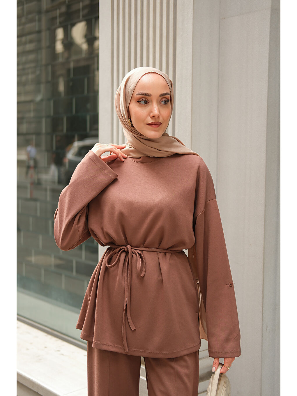 Kadın Bel Bağlamalı İkili Takım Kahverengi-1