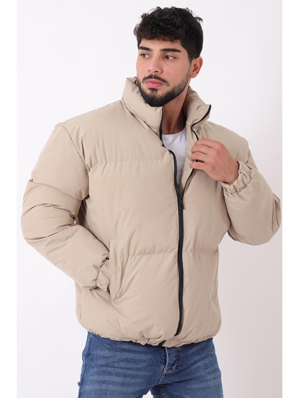 Bej Dik Yaka  Bomber Şişme Kışlık Mont PLDP 3018_50465-3