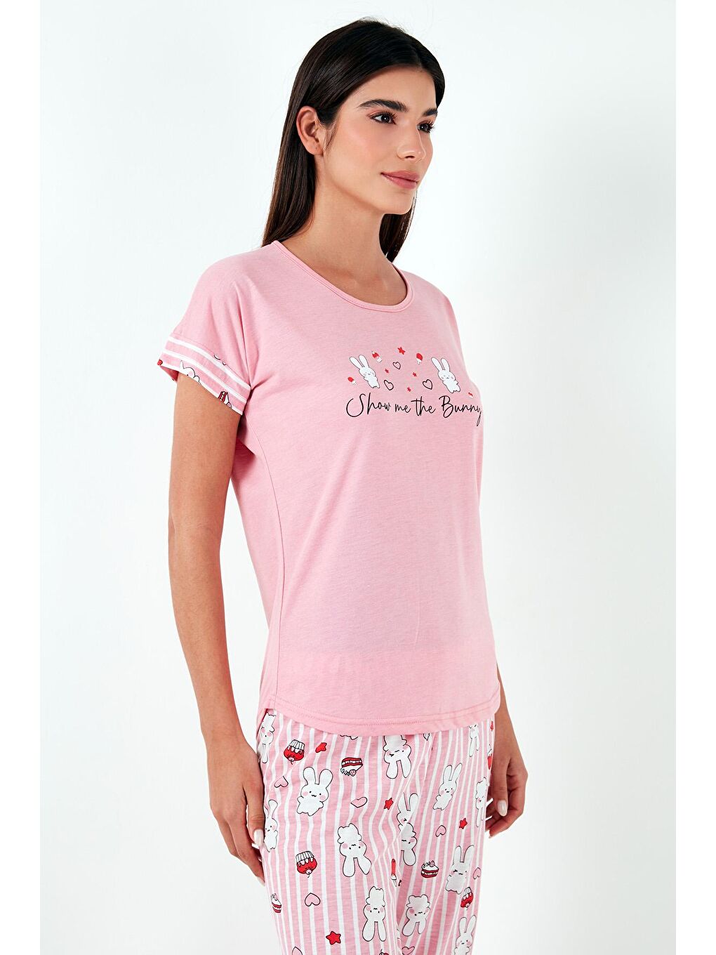 Lela Pembe Regular Fit Bisiklet Yaka Kısa Kollu Pijama Takım 6097310 - 3