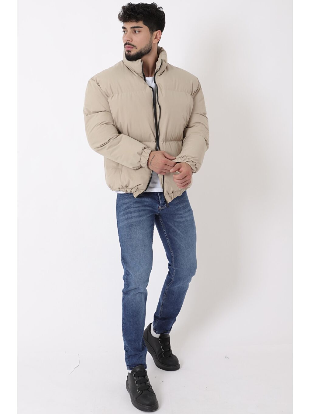 Bej Dik Yaka  Bomber Şişme Kışlık Mont PLDP 3018_50465-4