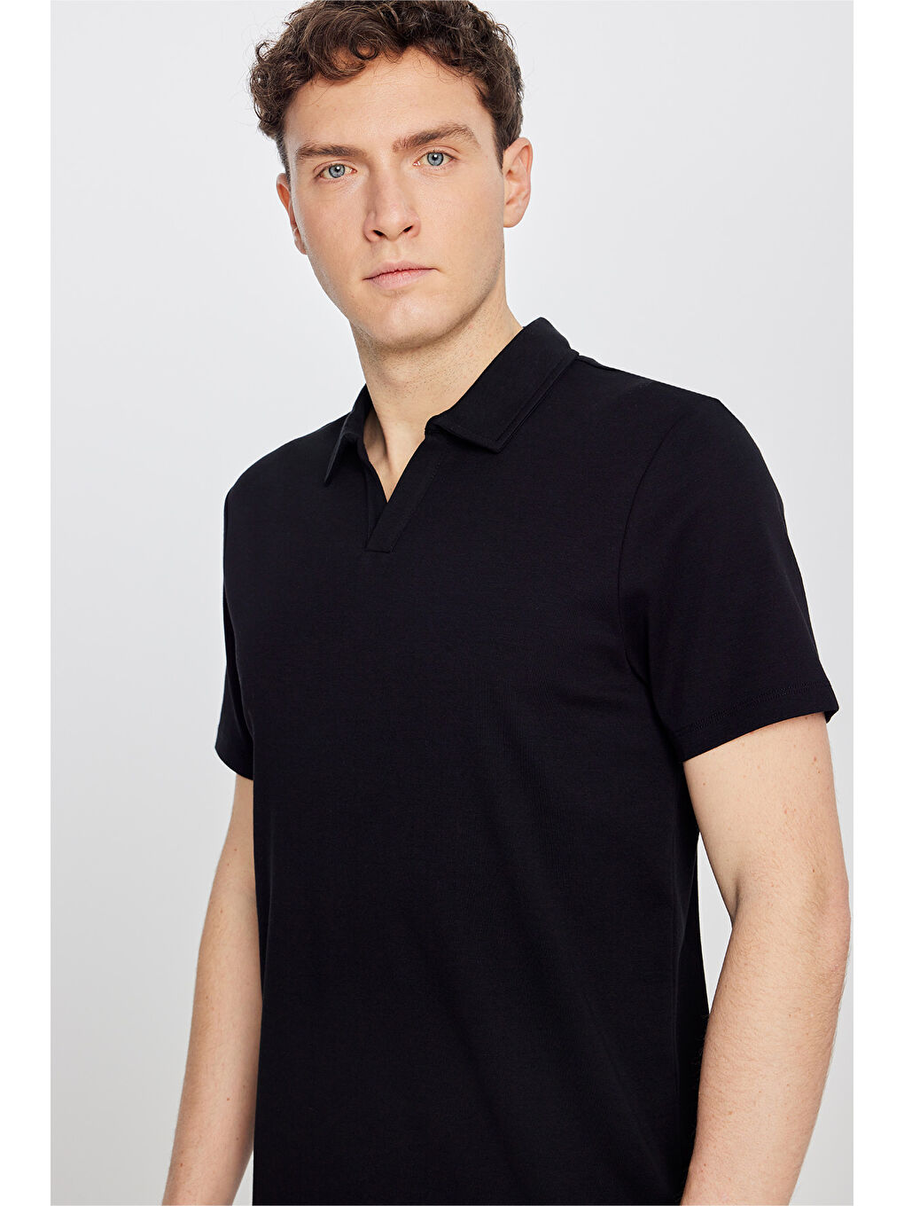 Erkek Siyah %100 Pamuk Slim Fit Dar Kesim Polo Yaka Tişört-3