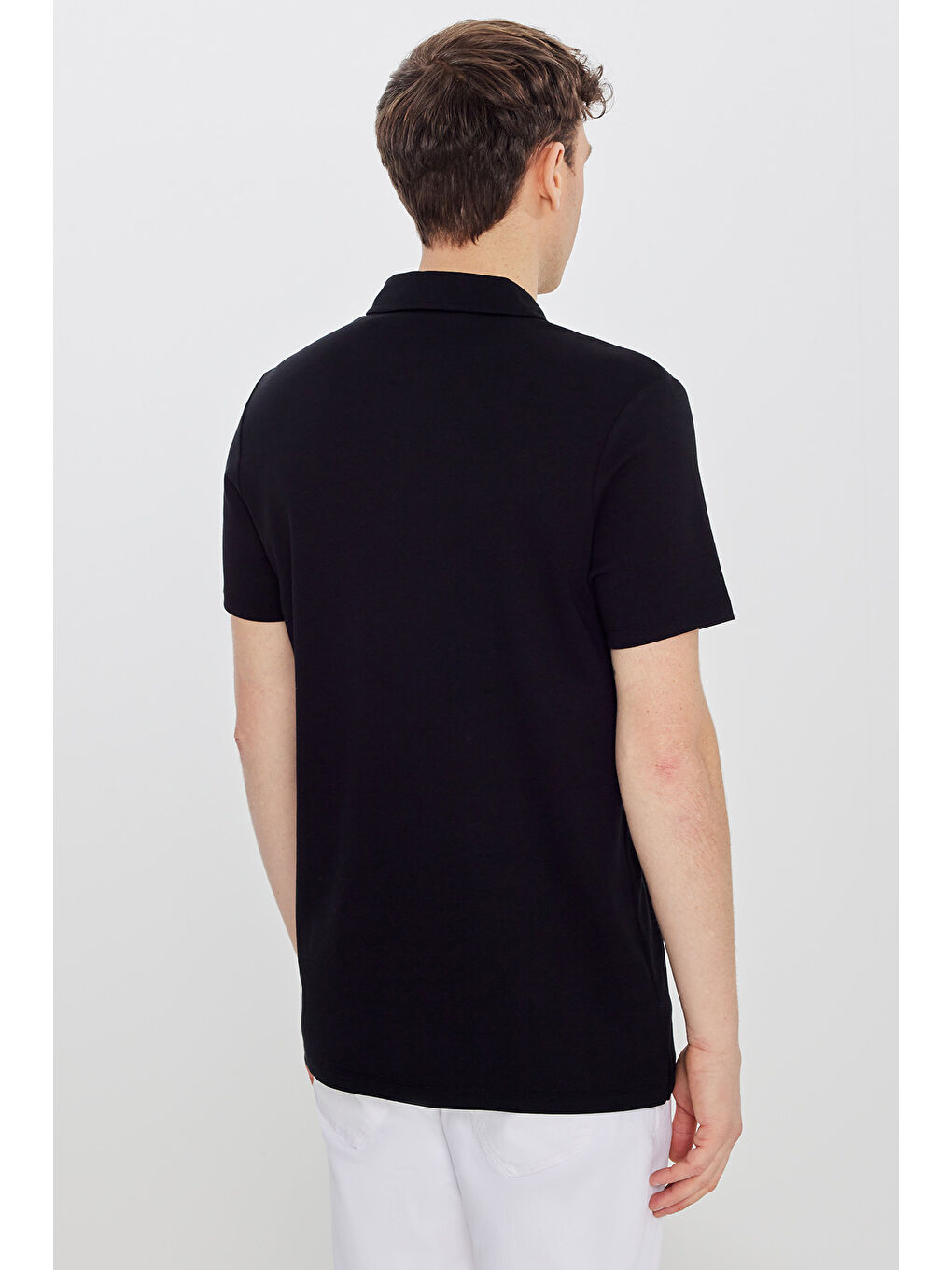 Erkek Siyah %100 Pamuk Slim Fit Dar Kesim Polo Yaka Tişört-4