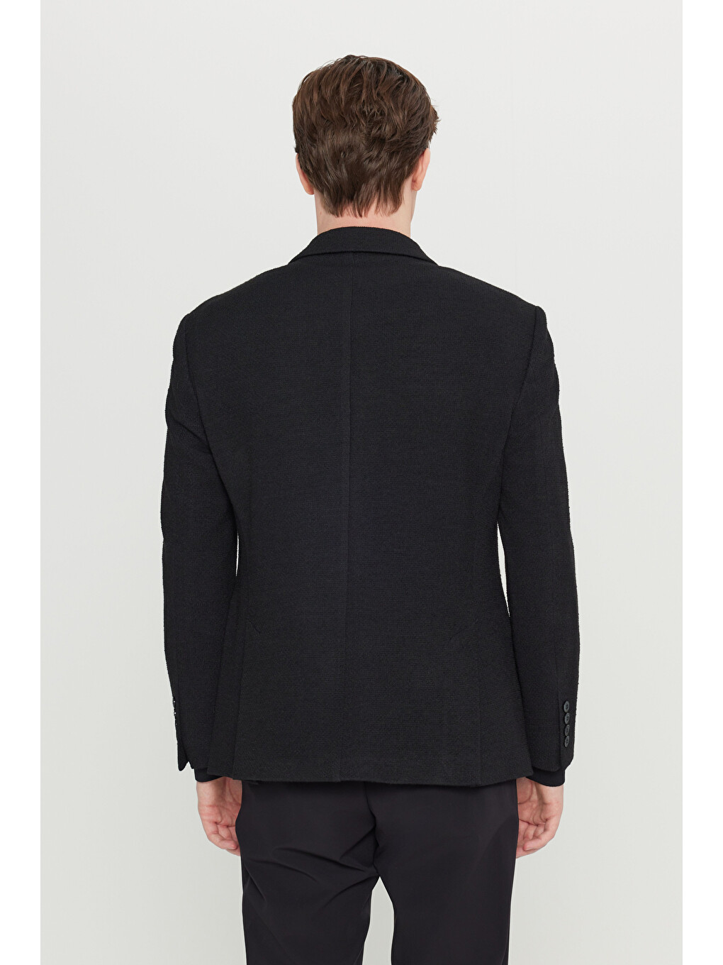 Erkek Siyah Yünlü Regular Fit Normal Kesim Mono Yaka Kapak Cepli Blazer Ceket-4