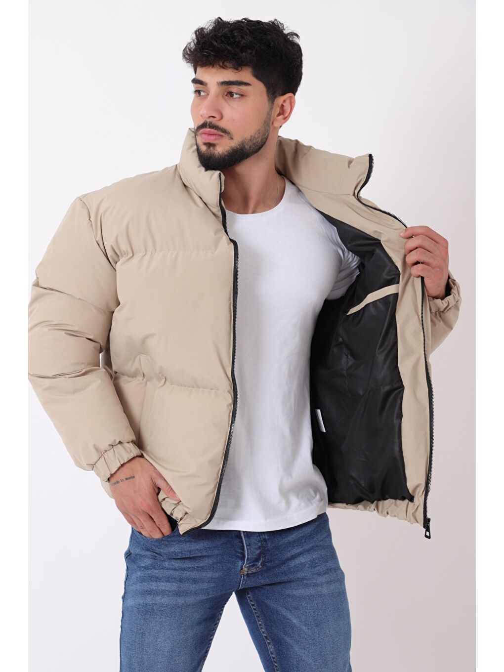 Bej Dik Yaka  Bomber Şişme Kışlık Mont PLDP 3018_50465-6