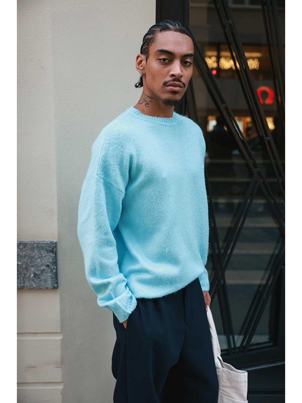 Erkek Oversize Yumuşak Dokulu Kazak Bebek Mavi-1