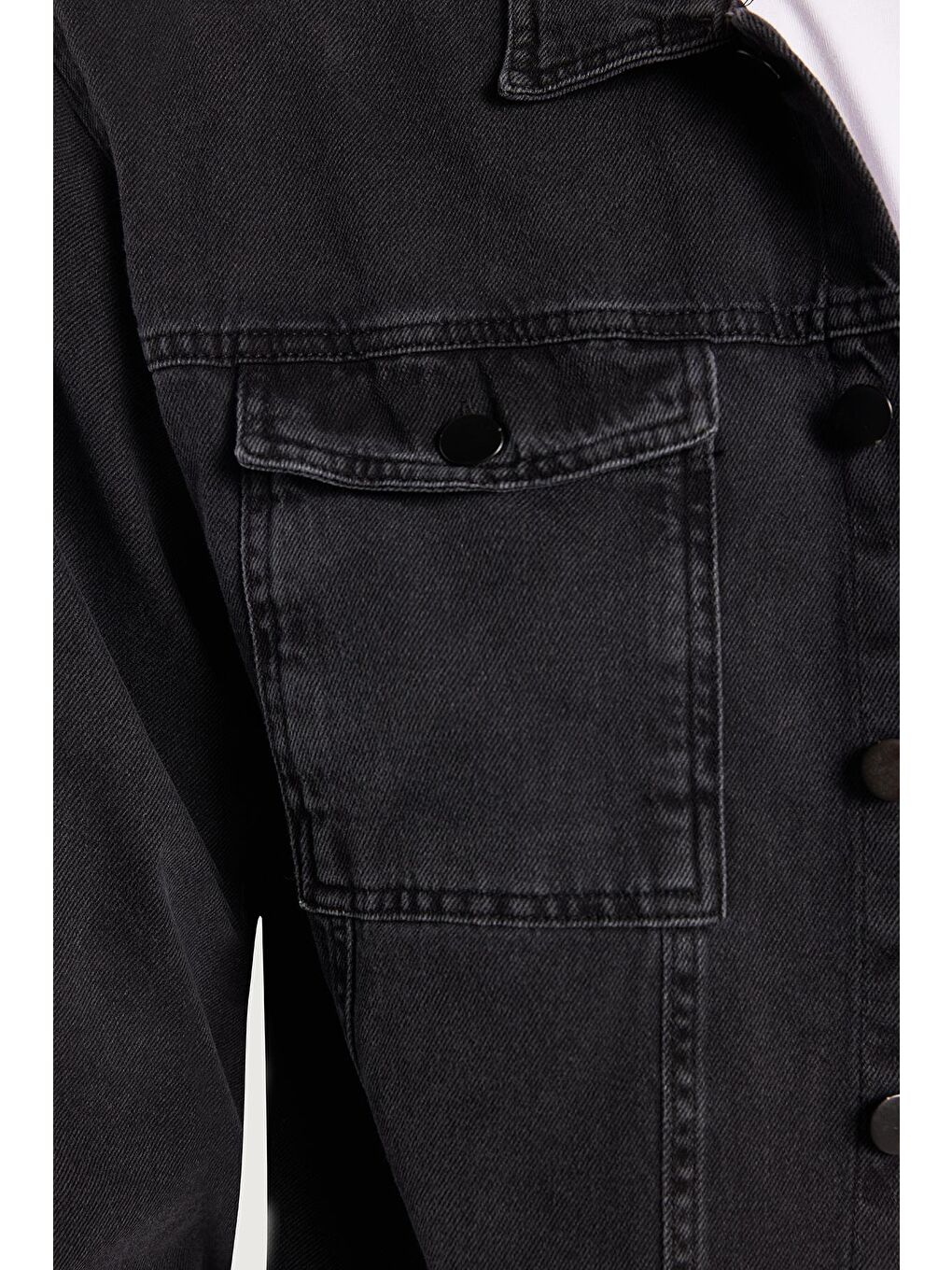 Erkek Relax Fit Rahat Kesim Denim Çıtçıtlı Uzun Kol %100 Pamuk Jean Ceket Siyah Gömlek-2