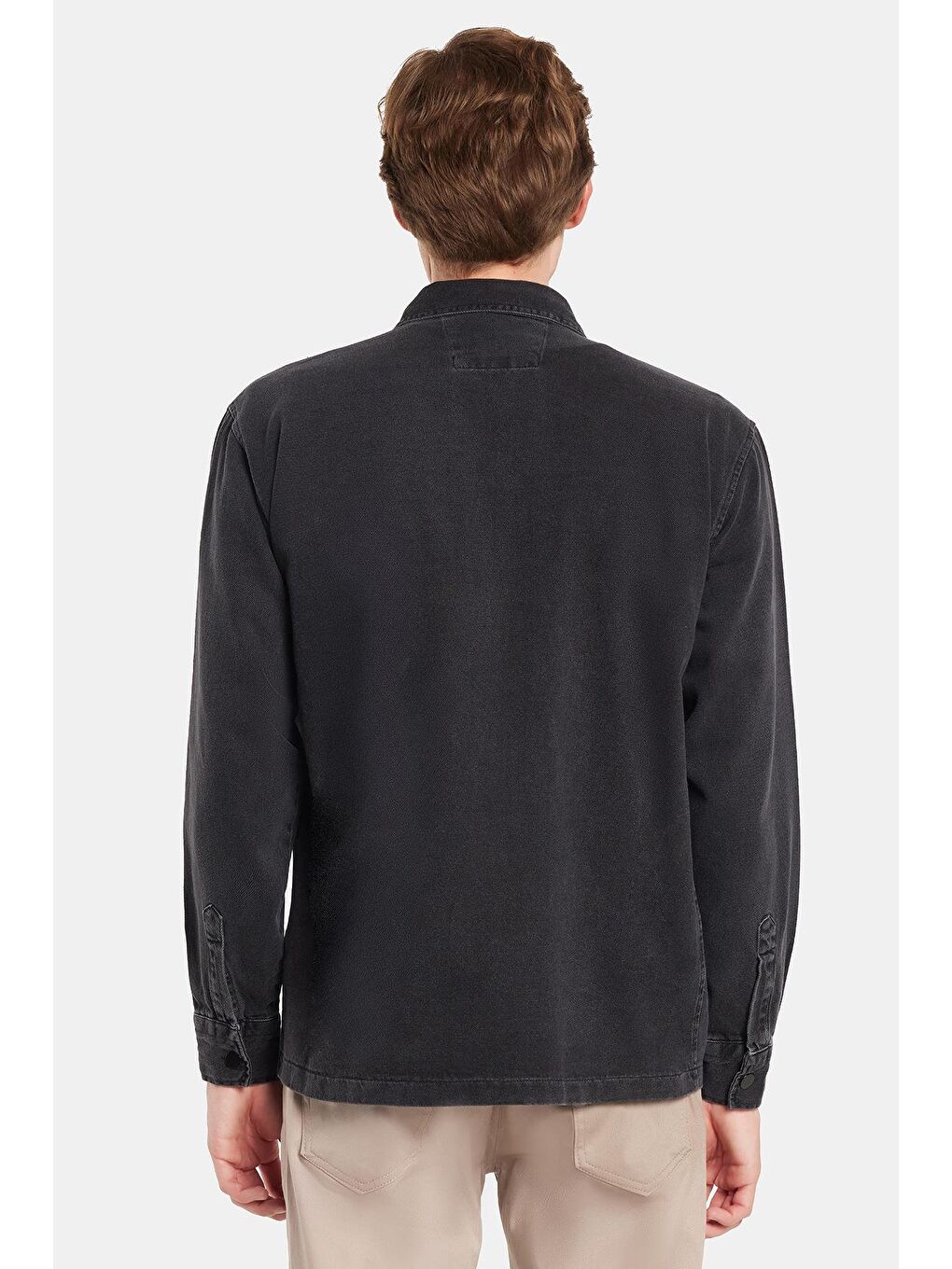Erkek Relax Fit Rahat Kesim Denim Çıtçıtlı Uzun Kol %100 Pamuk Jean Ceket Siyah Gömlek-4