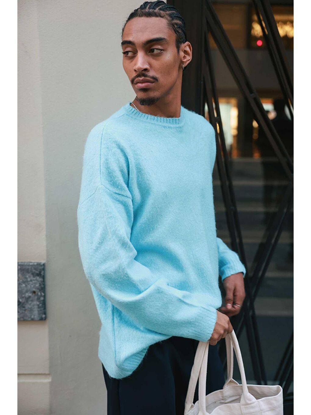 Erkek Oversize Yumuşak Dokulu Kazak Bebek Mavi-2