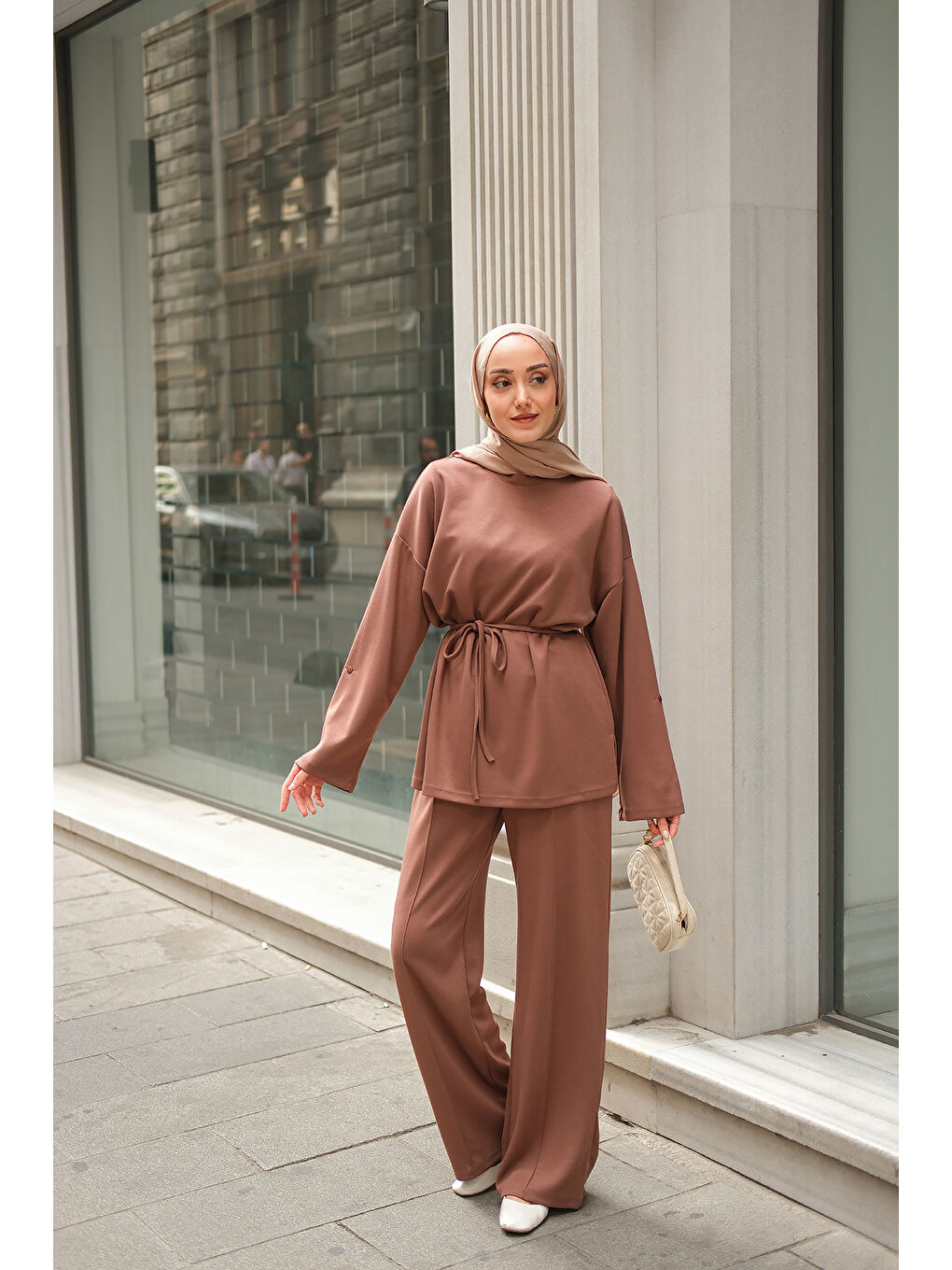 Kadın Bel Bağlamalı İkili Takım Kahverengi-2