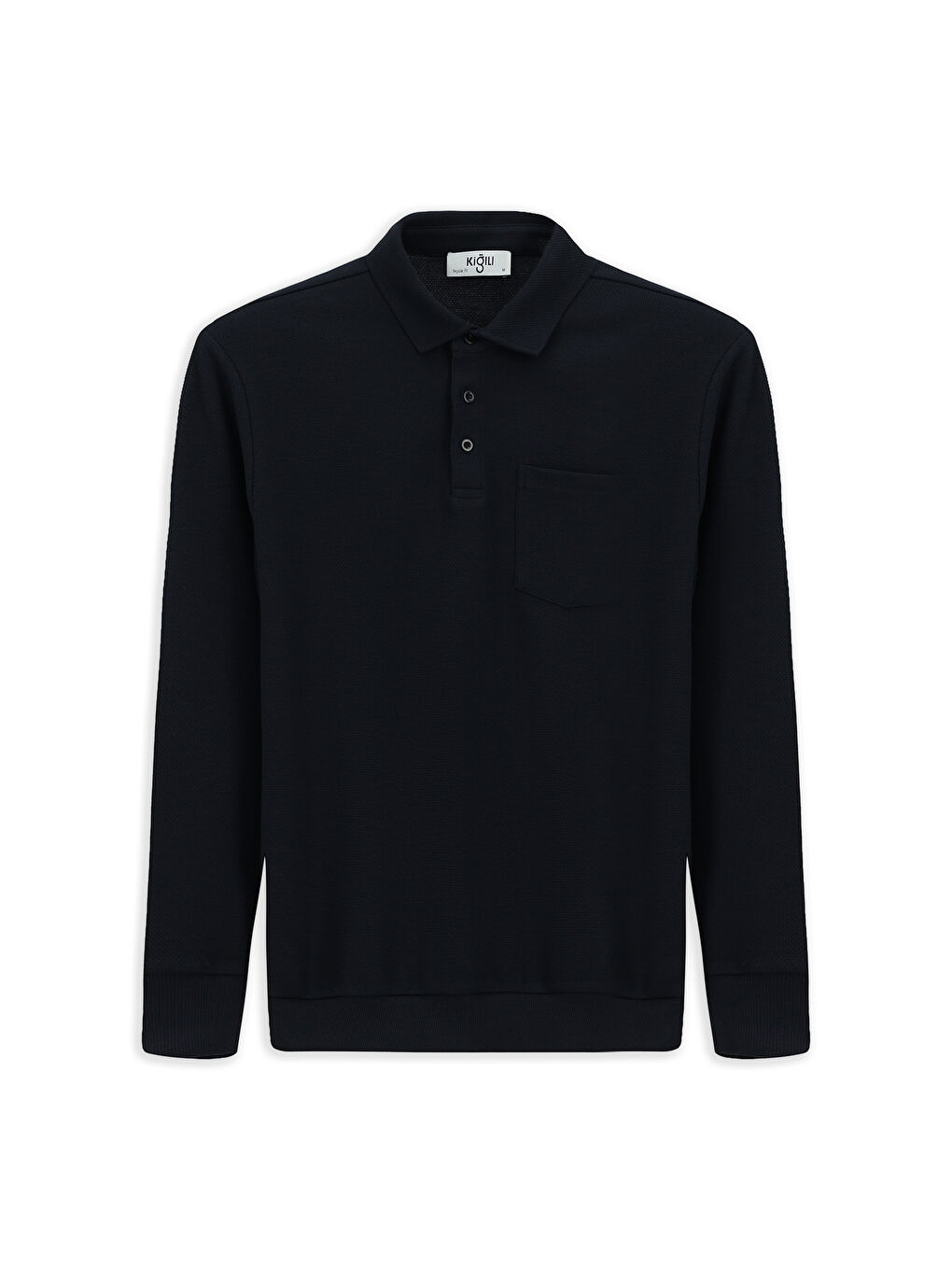 Lacivert Polo Yaka Regular Fit Desenli Pamuk Sweatshirt