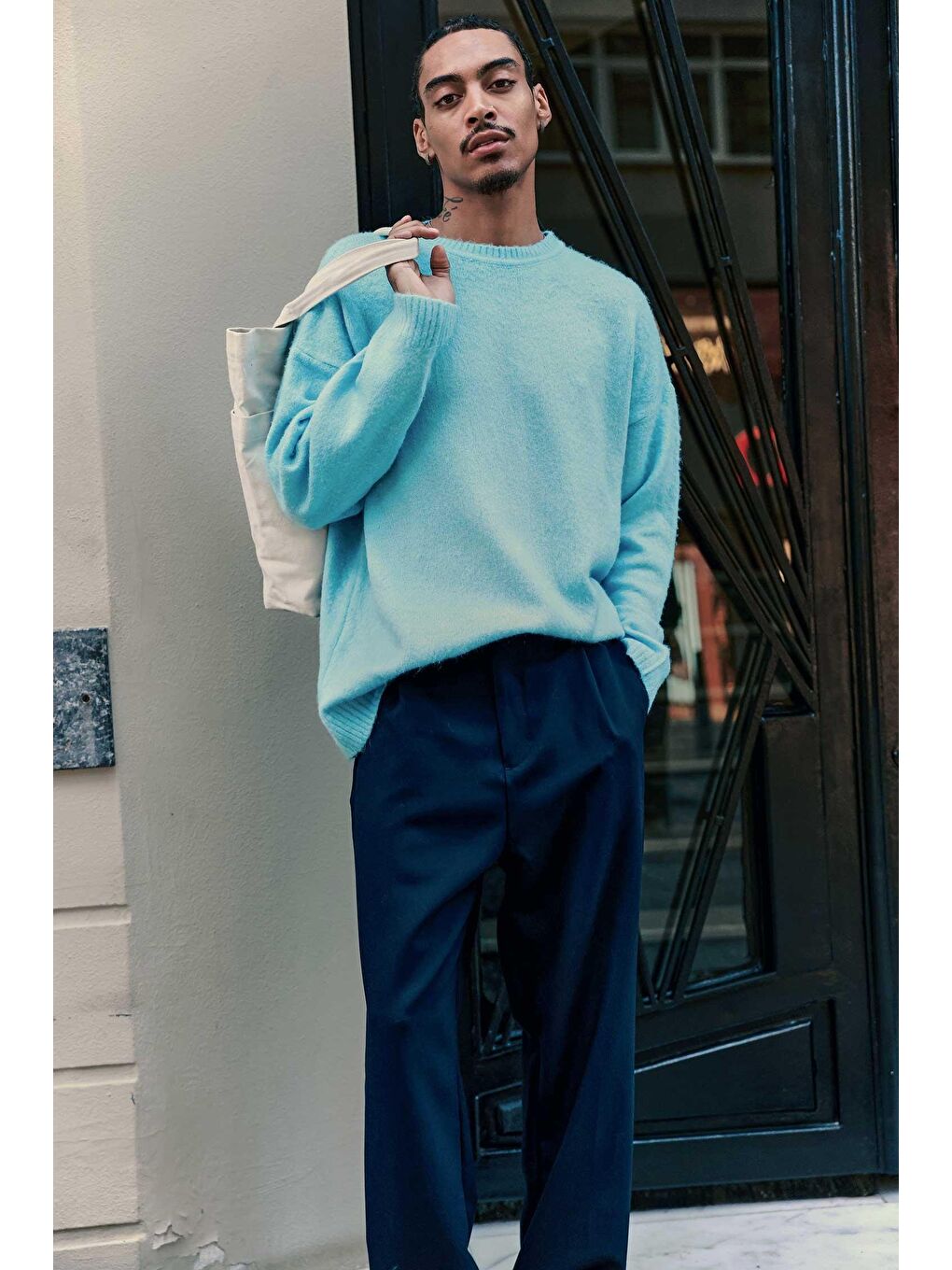 Erkek Oversize Yumuşak Dokulu Kazak Bebek Mavi-3