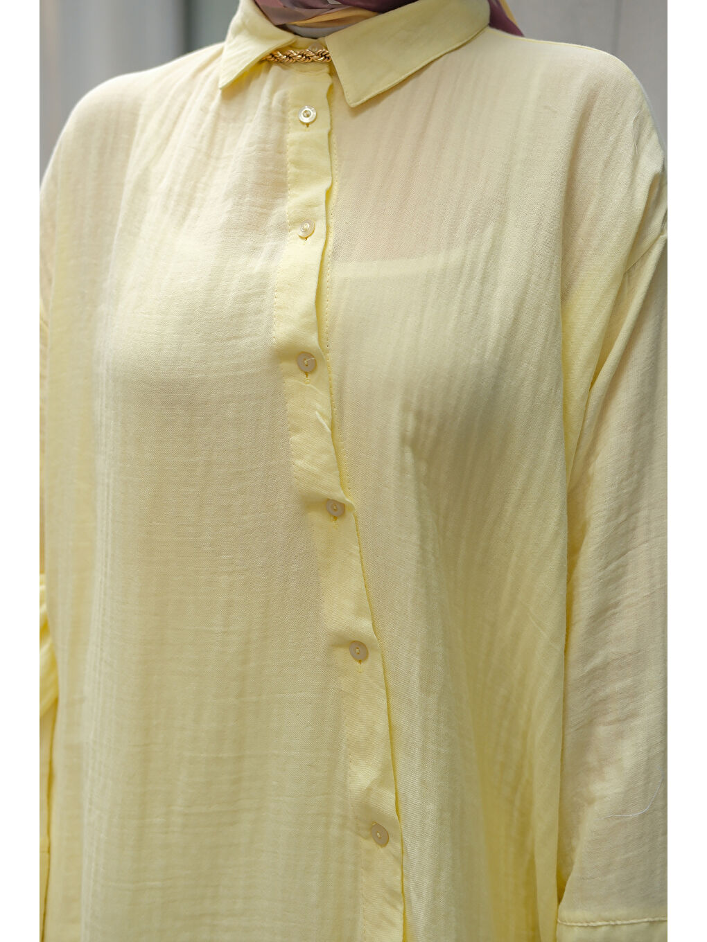 Kadın Midi Boy Gömlek Sarı-4