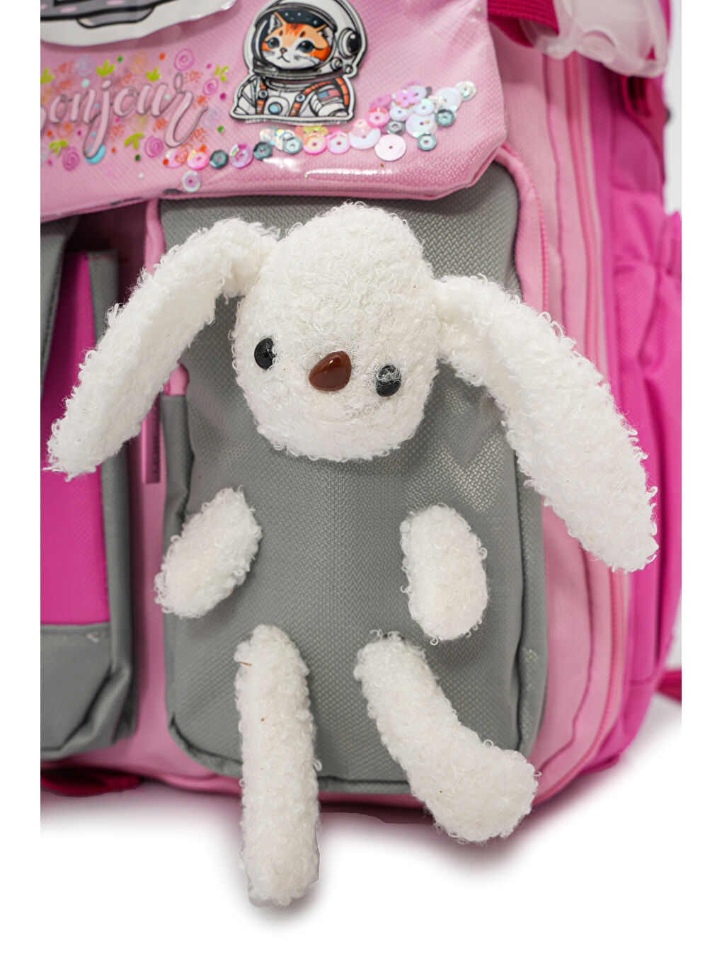 Pelüş Tavşanlı Kız Çocuk İlkokul Çanta Seti-5