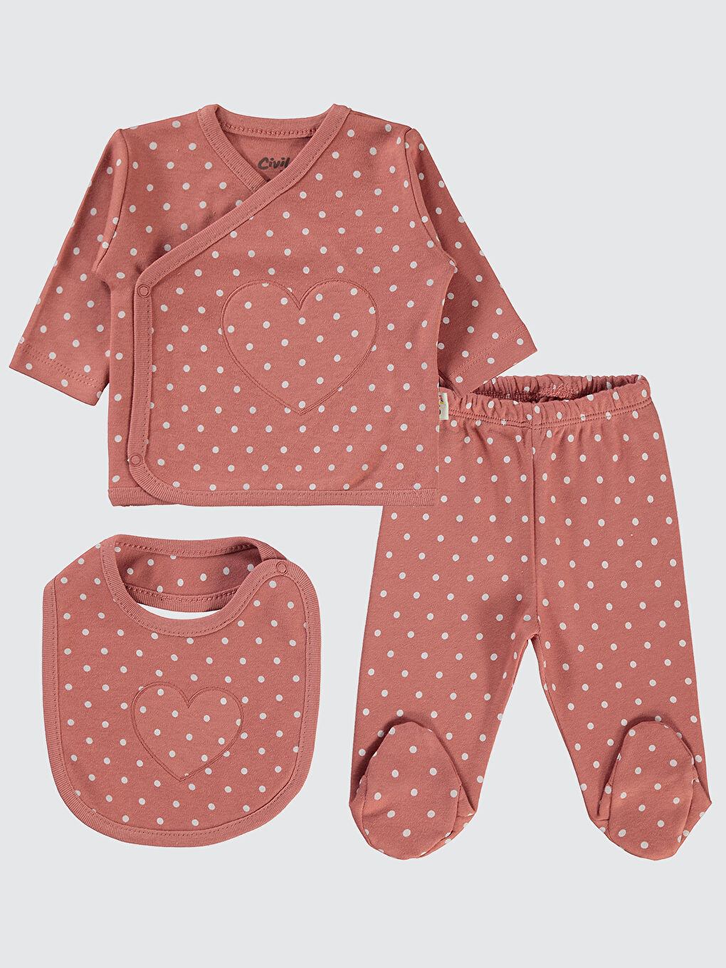 Kahverengi Baby Kız Bebek 3'lü Zıbın Takım 0-1 Ay Kiremit