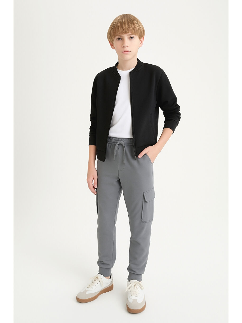 Gri Erkek Çocuk Basic Kargo Cepli Jogger Paça Okul Eşofman Altı AK2322-1