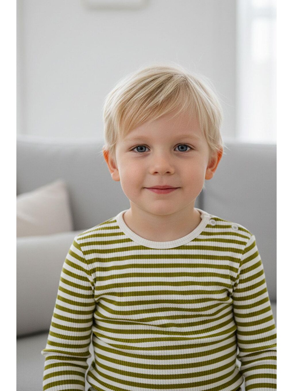 Erkek Bebek Uzun Kollu Tişört Patlı Çizgili Yeşil (9 Ay-3 Yaş)-1