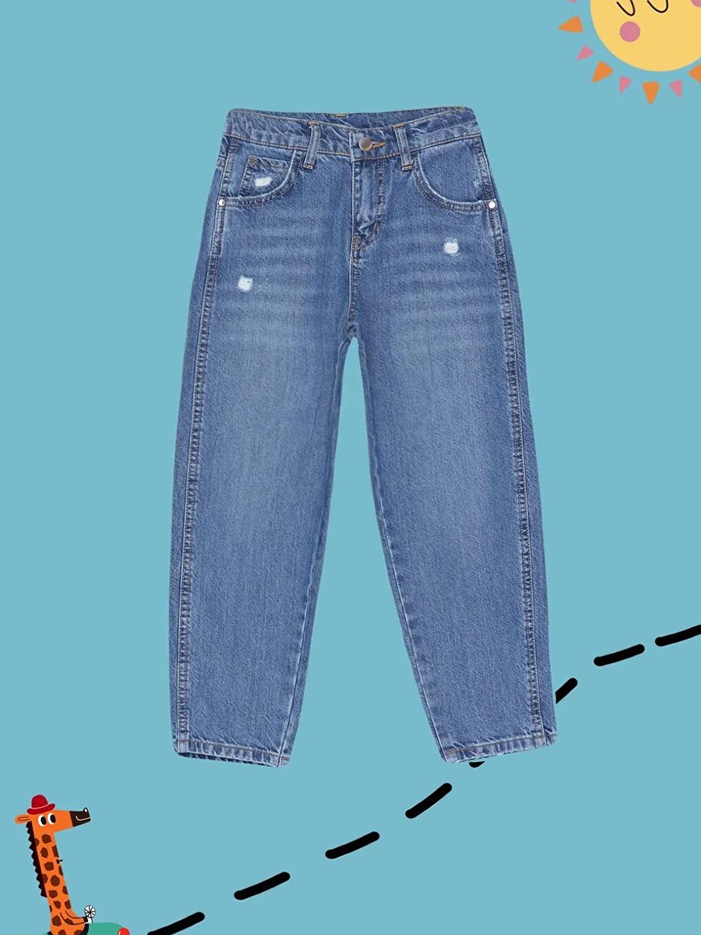 Orta Mavi Erkek Çocuk Regular Pamuklu Denim Pantolon Jean-2