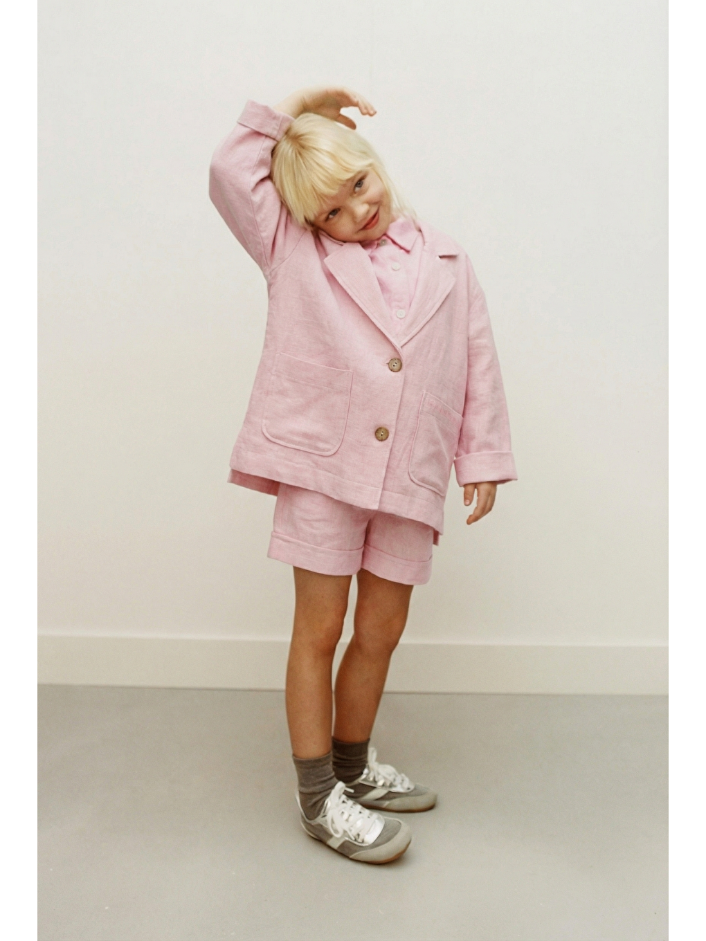 Kız Çocuk Pamuklu Pembe Ceket Ve Şort 2'Li Takım